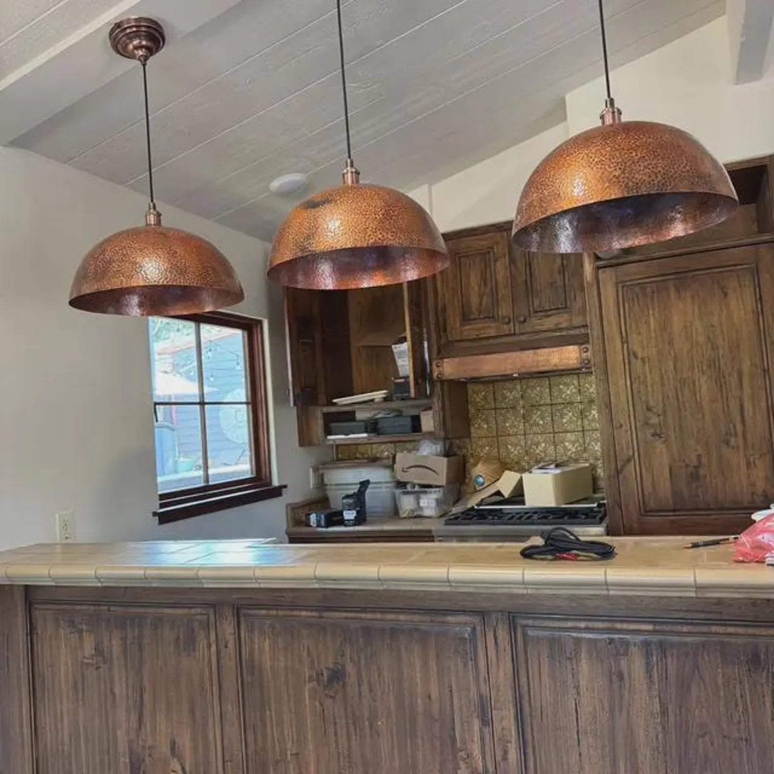 Vintage Copper Pendant Light, Oxidized Dome Ceiling Light, Dome Lampshade Copper