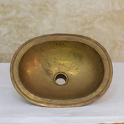 Vintage Hammered Brass Drop-in Sink, Bathroom Sink, Oval Basin, Brass Oval Sink