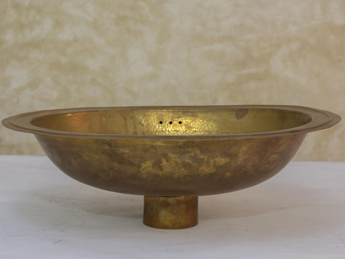Vintage Hammered Brass Drop-in Sink, Bathroom Sink, Oval Basin, Brass Oval Sink
