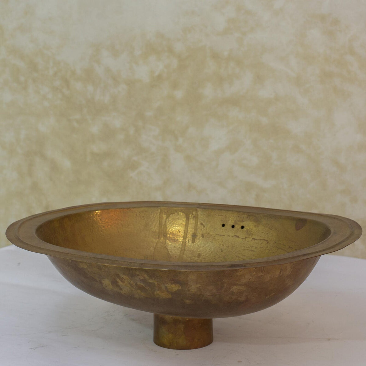 Vintage Hammered Brass Drop-in Sink, Bathroom Sink, Oval Basin, Brass Oval Sink