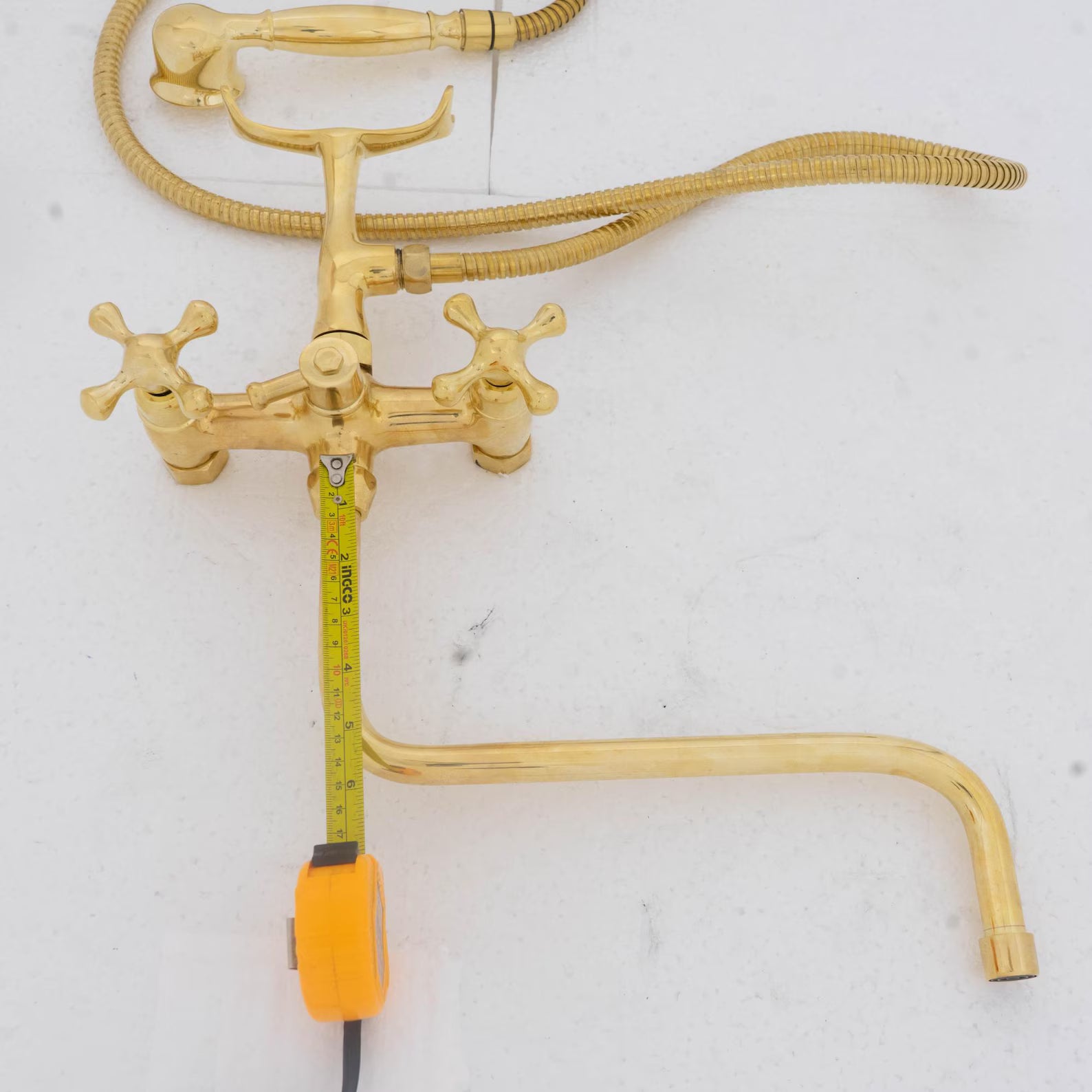 Vintage Solid Brass Freestanding Tub Filler, Hand Shower, Clawfoot Faucet, Victorian Fixture