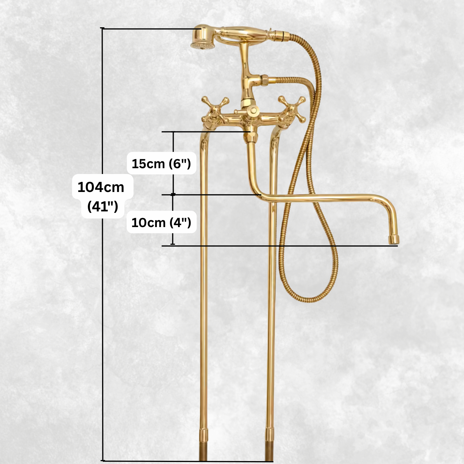 Vintage Solid Brass Freestanding Tub Filler, Hand Shower, Clawfoot Faucet, Victorian Fixture