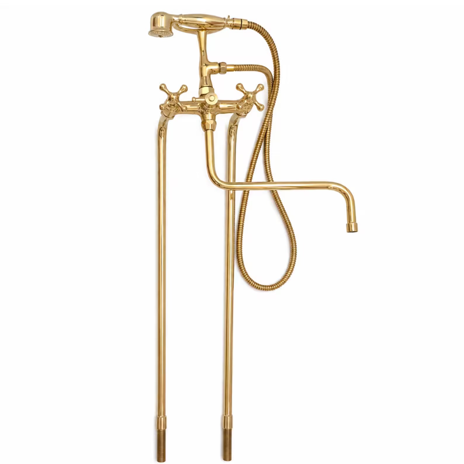 Vintage Solid Brass Freestanding Tub Filler, Hand Shower, Clawfoot Faucet, Victorian Fixture