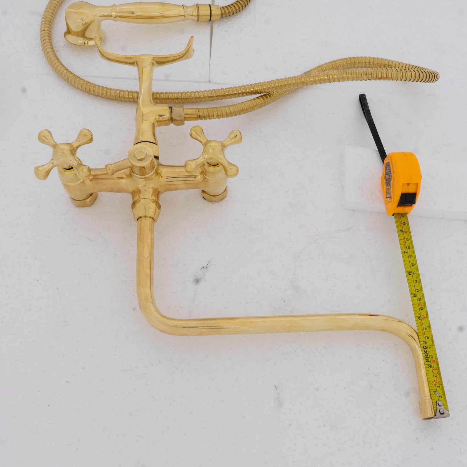 Vintage Solid Brass Freestanding Tub Filler, Hand Shower, Clawfoot Faucet, Victorian Fixture