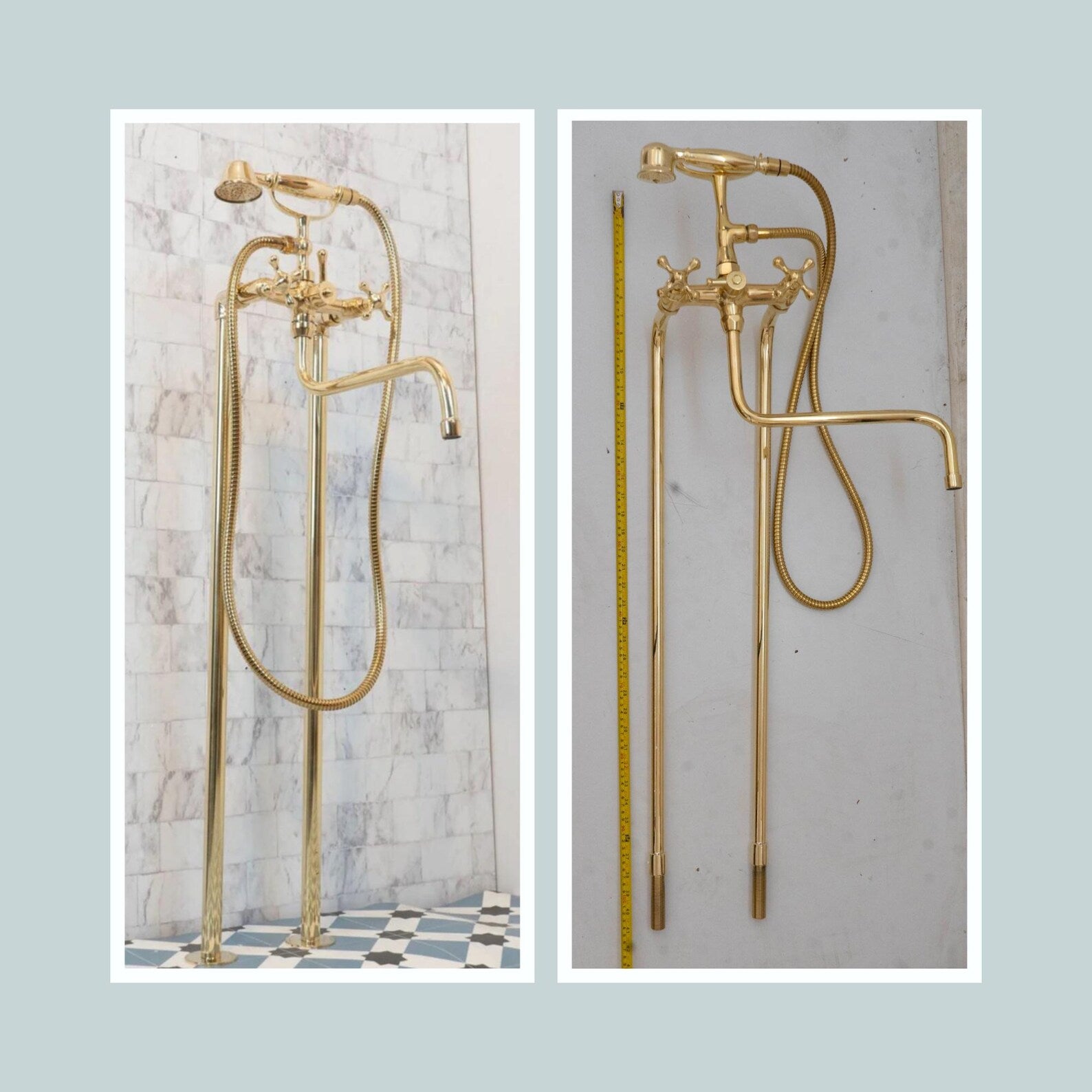 Vintage Solid Brass Freestanding Tub Filler, Hand Shower, Clawfoot Faucet, Victorian Fixture