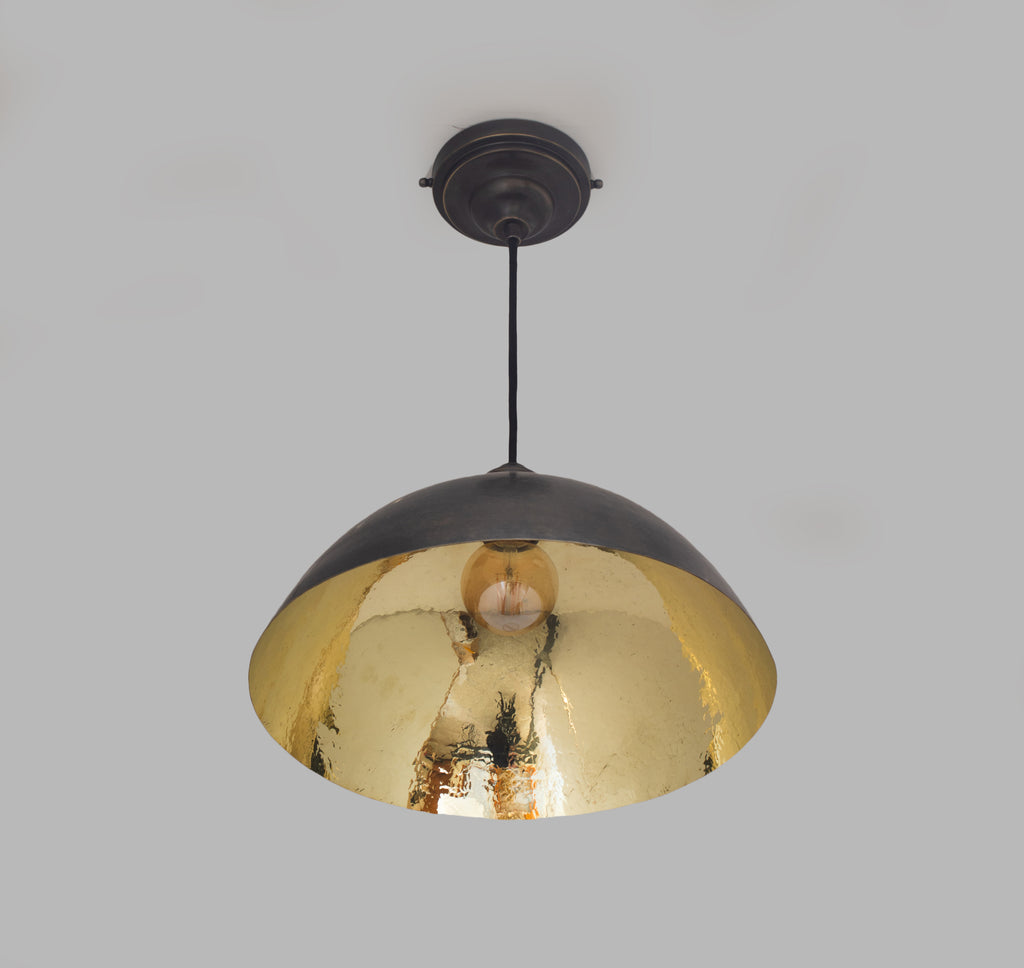 Vintage Solid Brass Pendant Light, Dome Ceiling Light, Oiled Finish