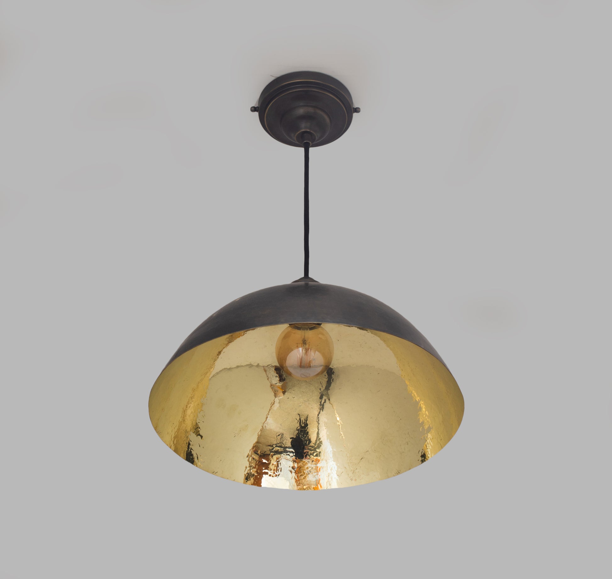 Vintage Solid Brass Pendant Light, Dome Ceiling Light, Oiled Finish