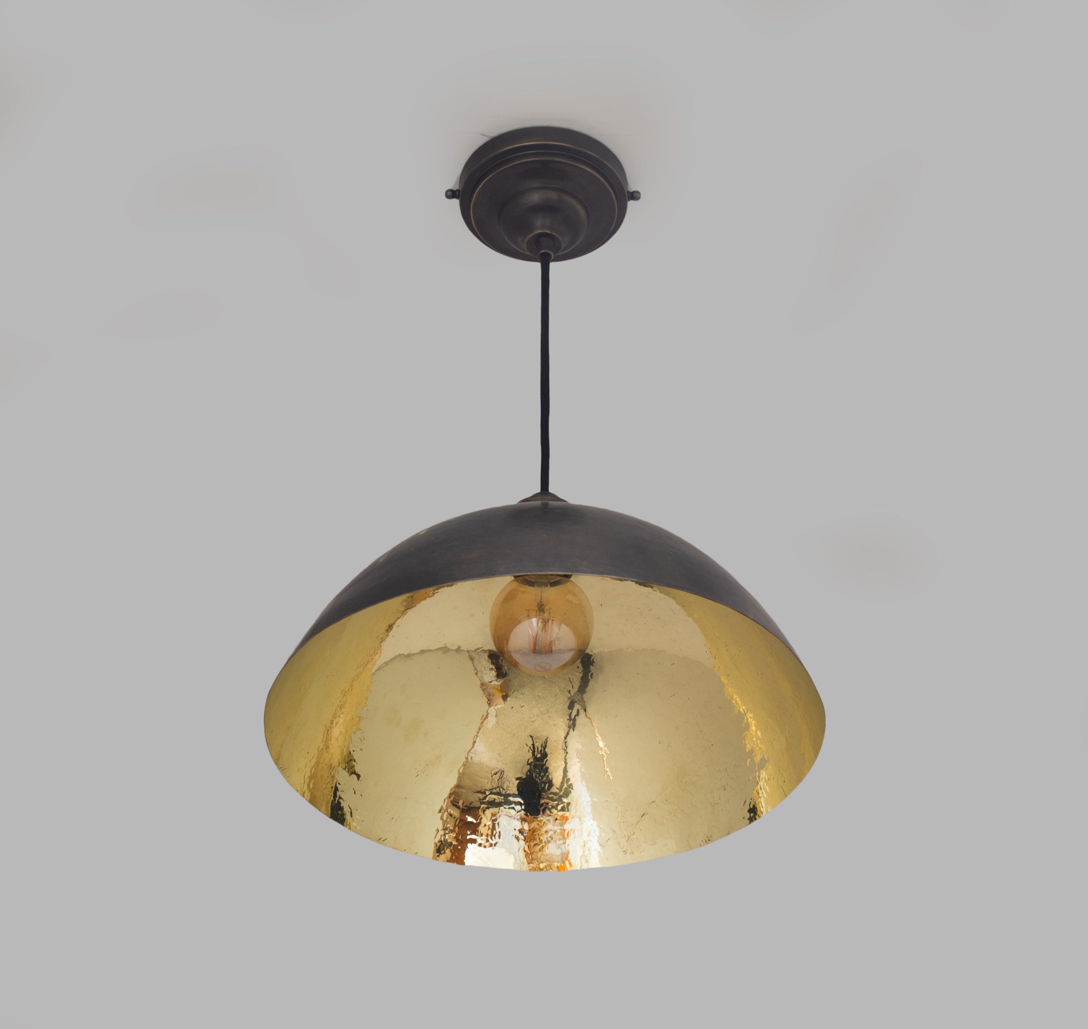 Vintage Solid Brass Pendant Light, Dome Ceiling Light, Oiled Finish