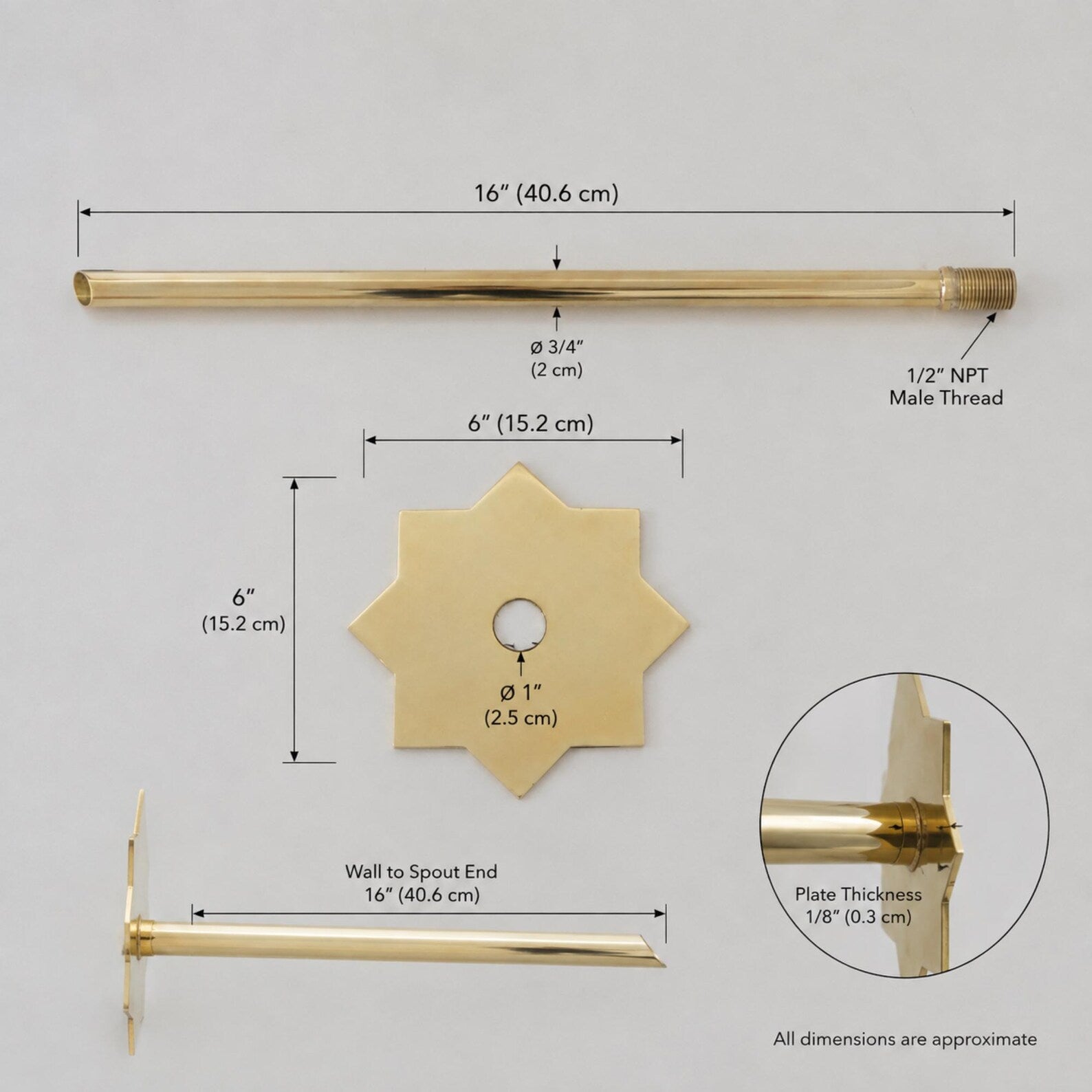 Wall-Mounted Tub Filler Faucet, Solid Brass Waterfall Spout, Handmade Moroccan Design