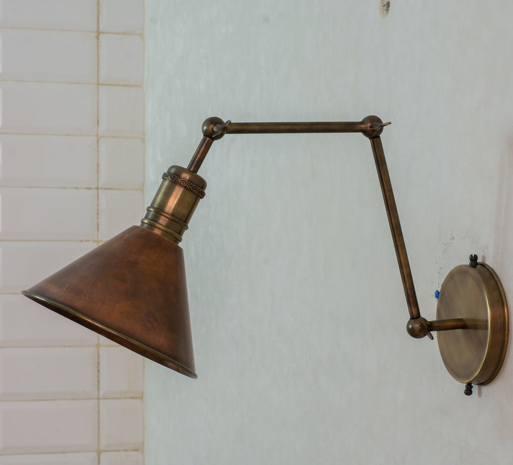 Oxidized Copper Wall Sconce, Swing Arm Light, 3-Point Adjustable Sconce, Wall Light With Copper Shade, Swivel Wall Lamp Copper