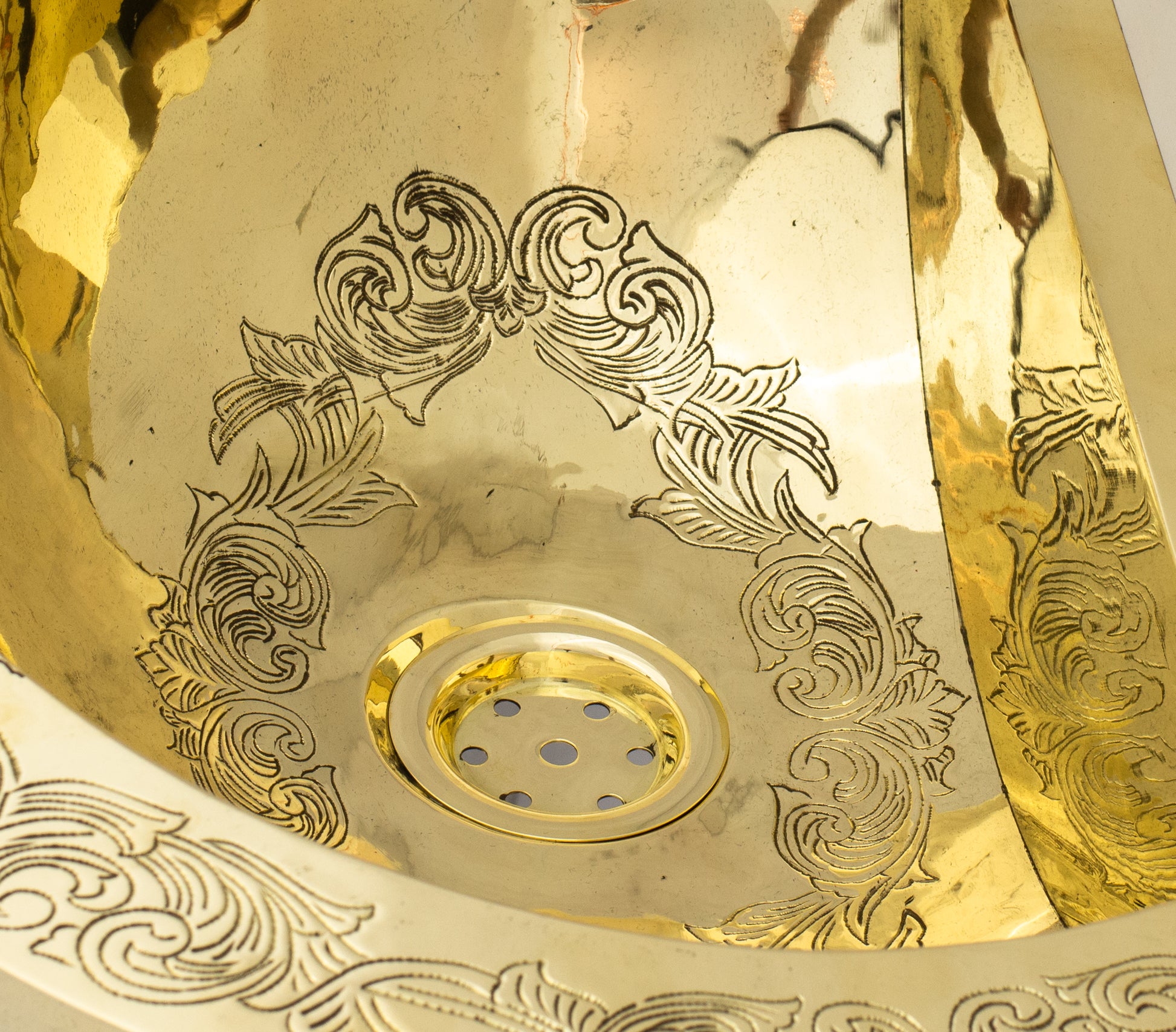 Unlacquered Brass Wall Hung Basin, Engraved Wall-Mounted Bathroom Sink