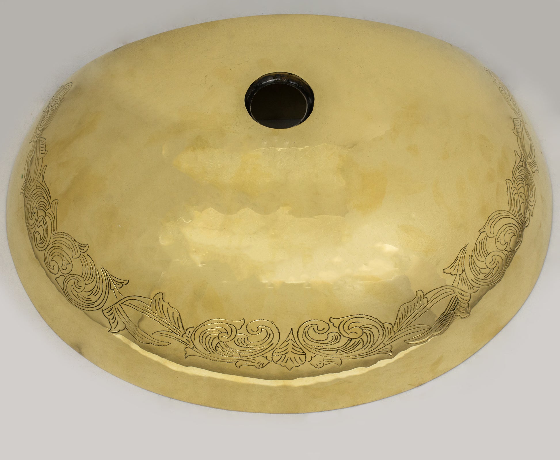 Unlacquered Brass Wall Hung Basin, Engraved Wall-Mounted Bathroom Sink