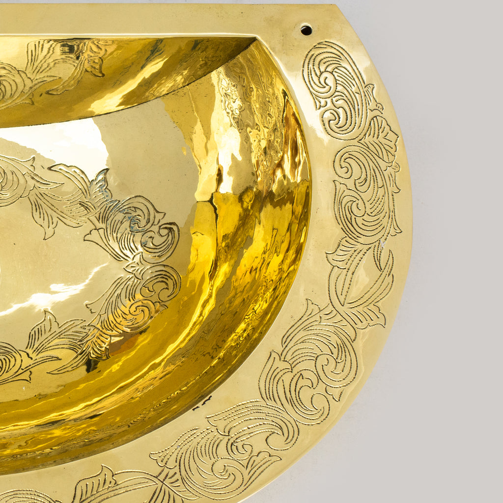 Unlacquered Brass Wall Hung Basin, Engraved Wall-Mounted Bathroom Sink