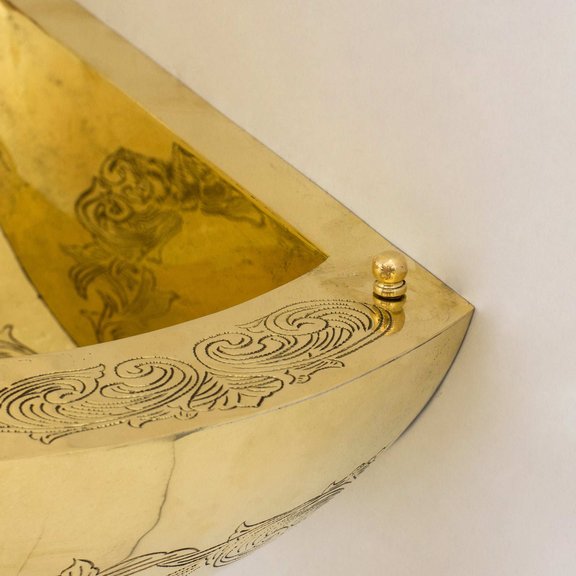 Unlacquered Brass Wall Hung Basin, Engraved Wall-Mounted Bathroom Sink