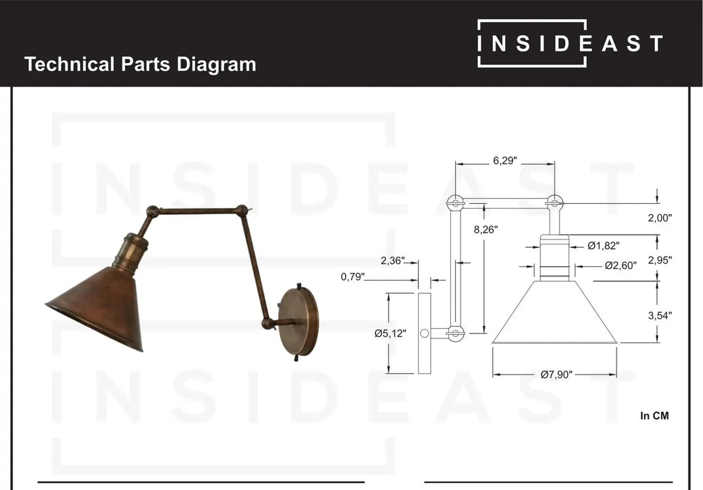 Oxidized Copper Wall Sconce, Swing Arm Light, 3-Point Adjustable Sconce, Wall Light With Copper Shade, Swivel Wall Lamp Copper