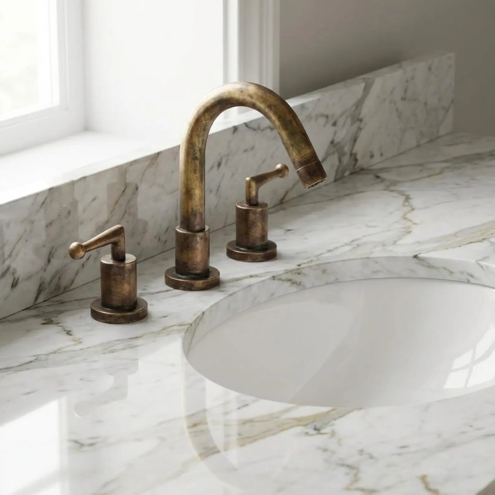 Widespread 3 Holes Solid Unlacquered Brass Faucet, Brushed Finish