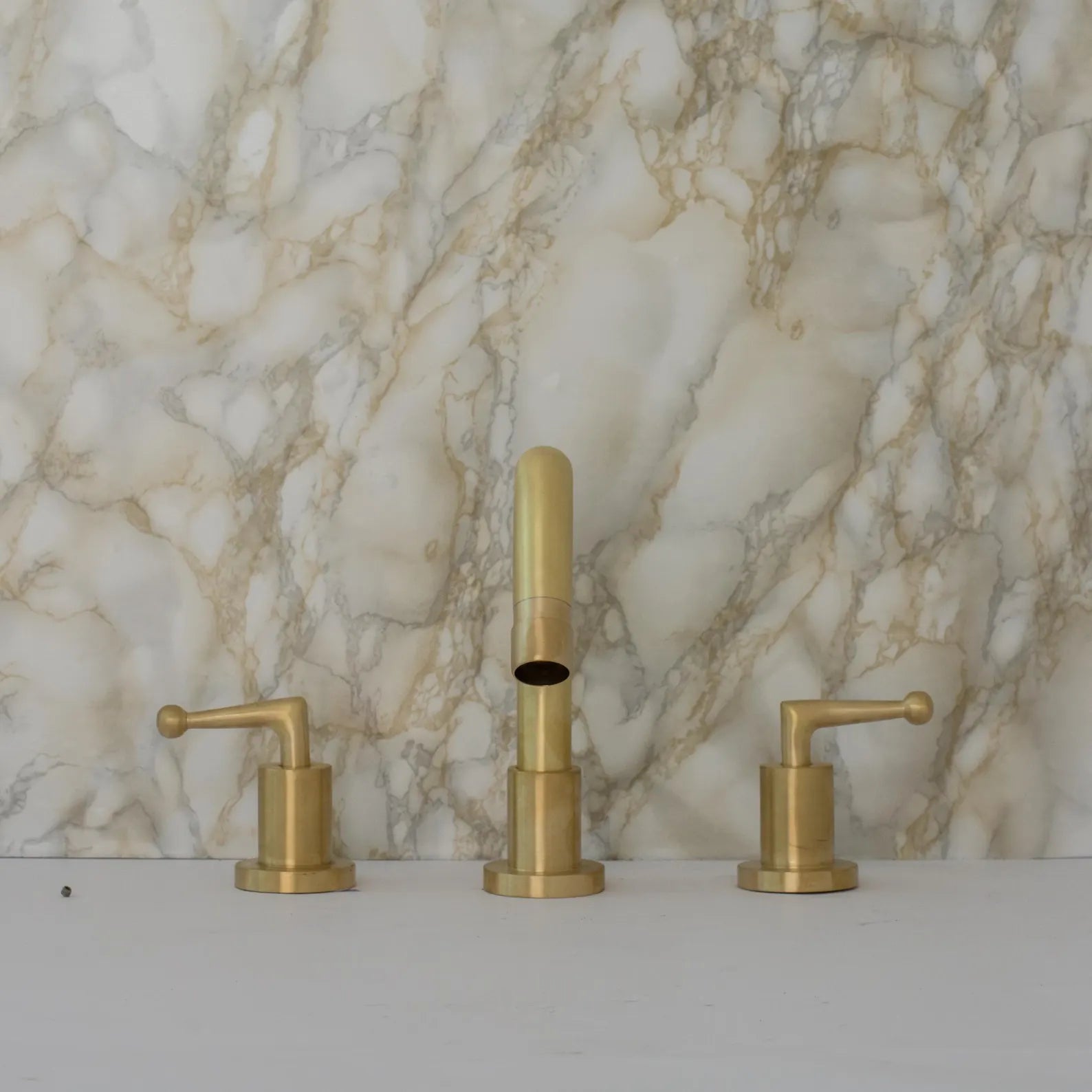 Widespread 3 Holes Solid Unlacquered Brass Faucet, Brushed Finish