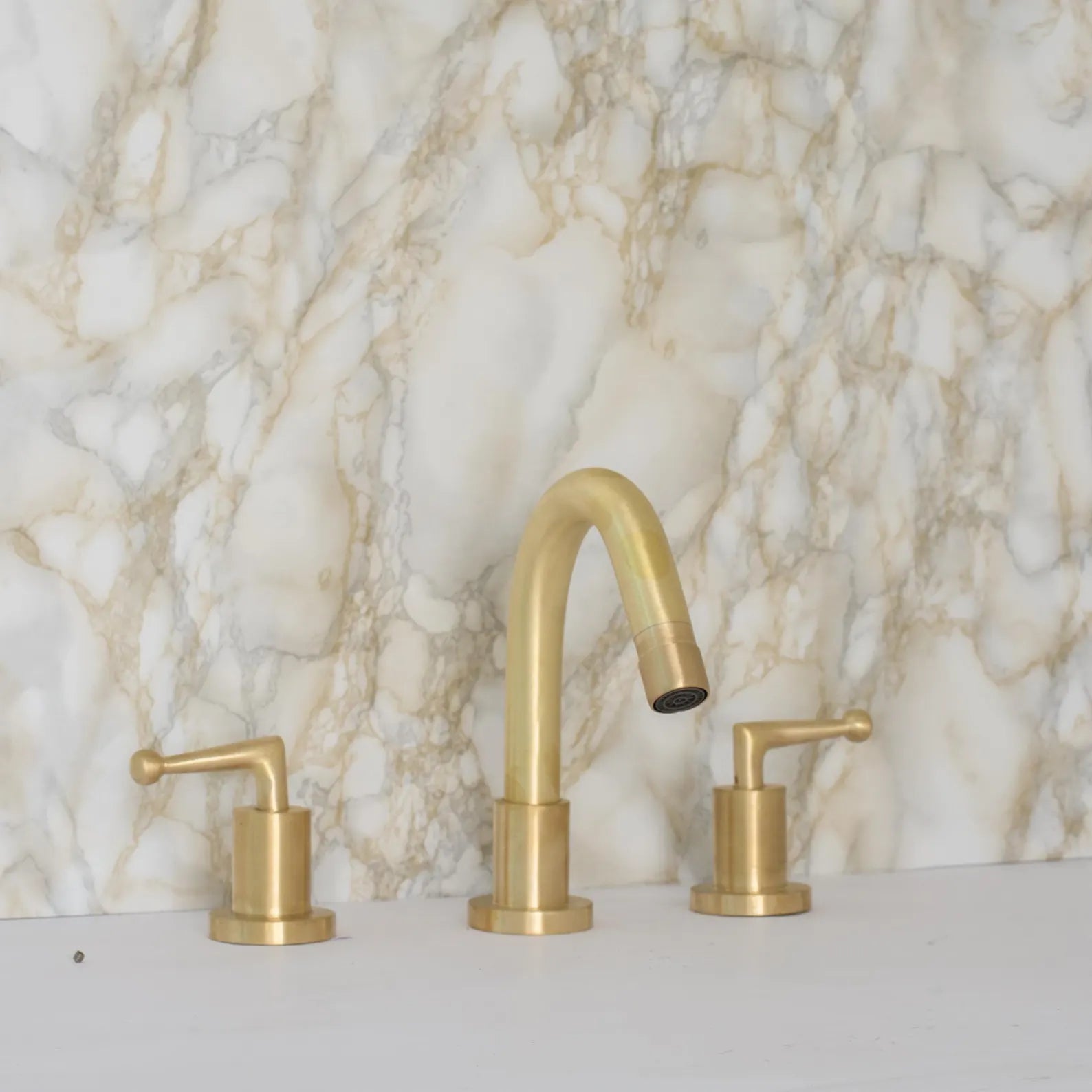 Widespread 3 Holes Solid Unlacquered Brass Faucet, Brushed Finish