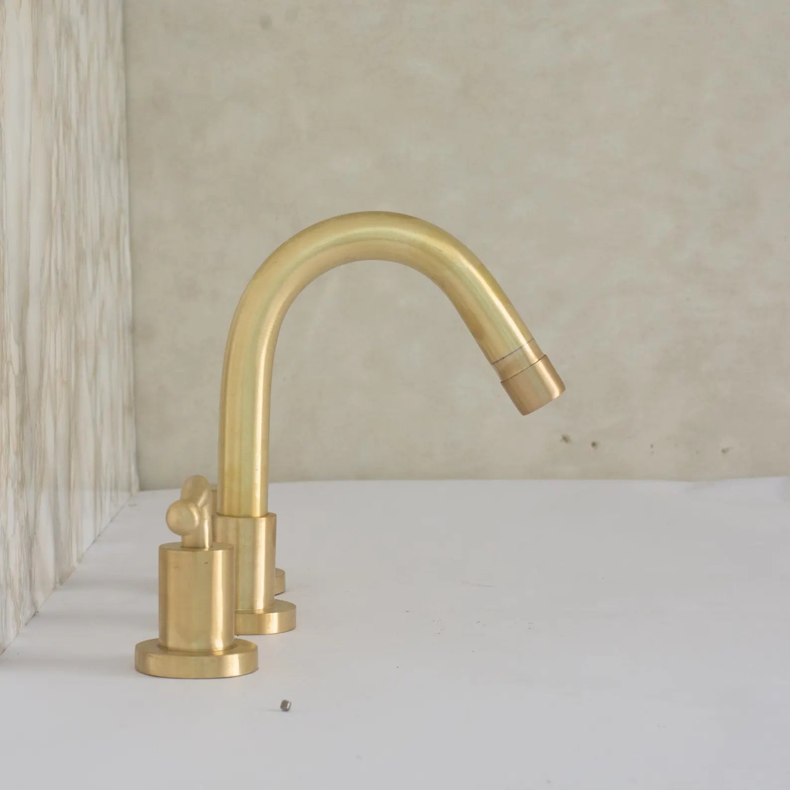 Widespread 3 Holes Solid Unlacquered Brass Faucet, Brushed Finish
