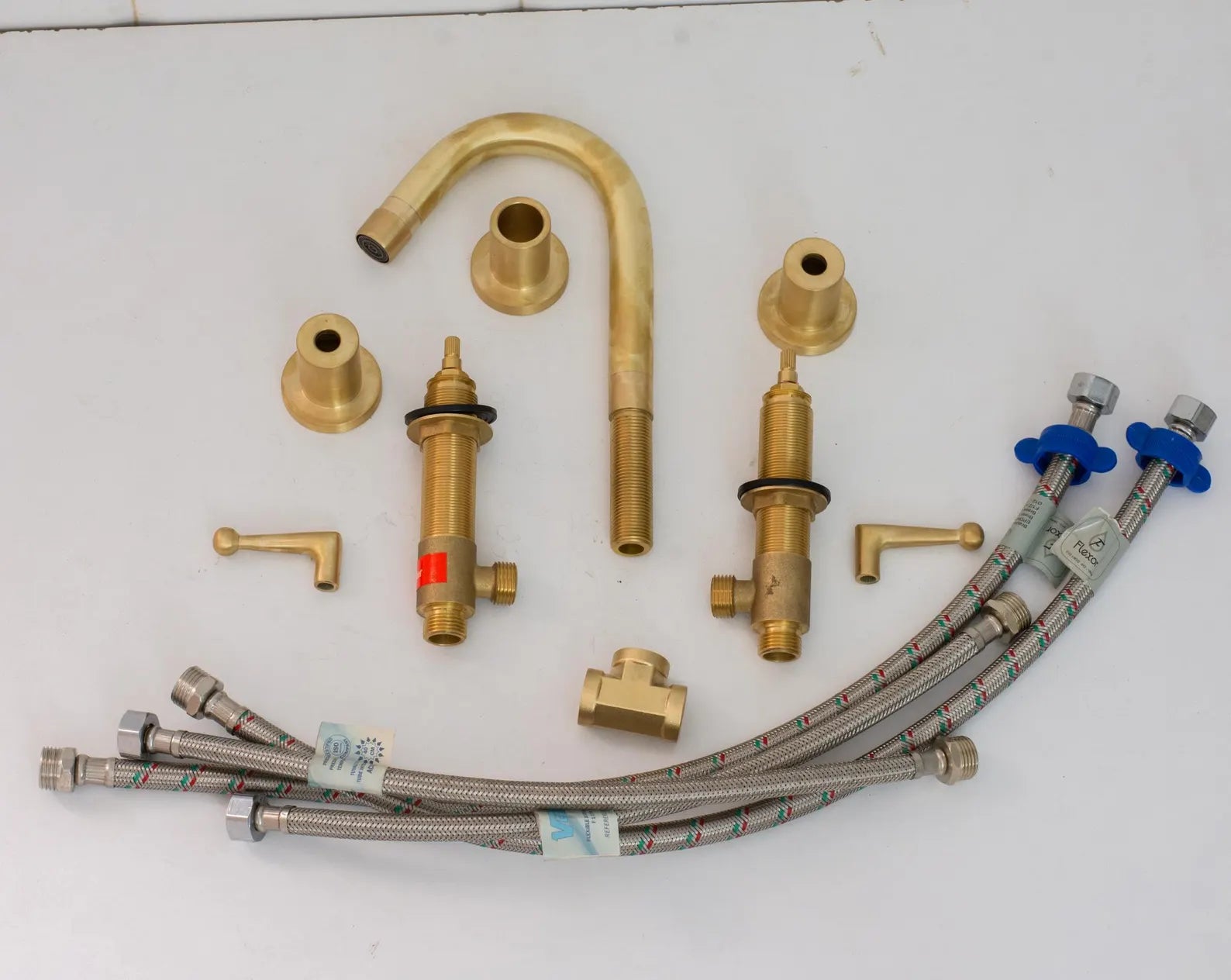 Widespread 3 Holes Solid Unlacquered Brass Faucet, Brushed Finish