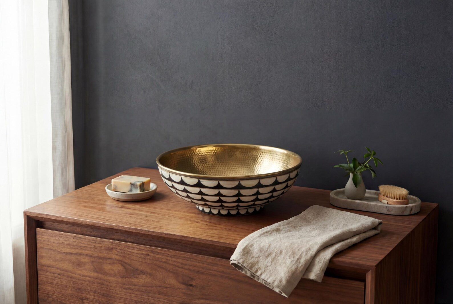 Wood And Brass Bathroom Sink, Vanity Vessel Sink
