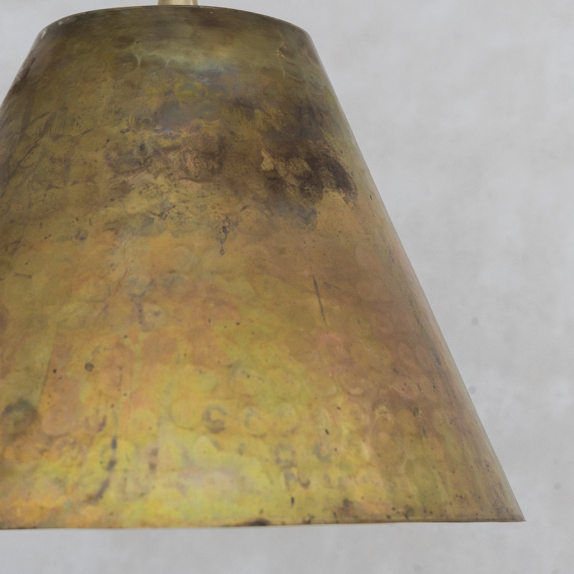 Aged Brass Cone Pendant Light - Industrial Hand - Hammered Tapered Lamp - Insideast
