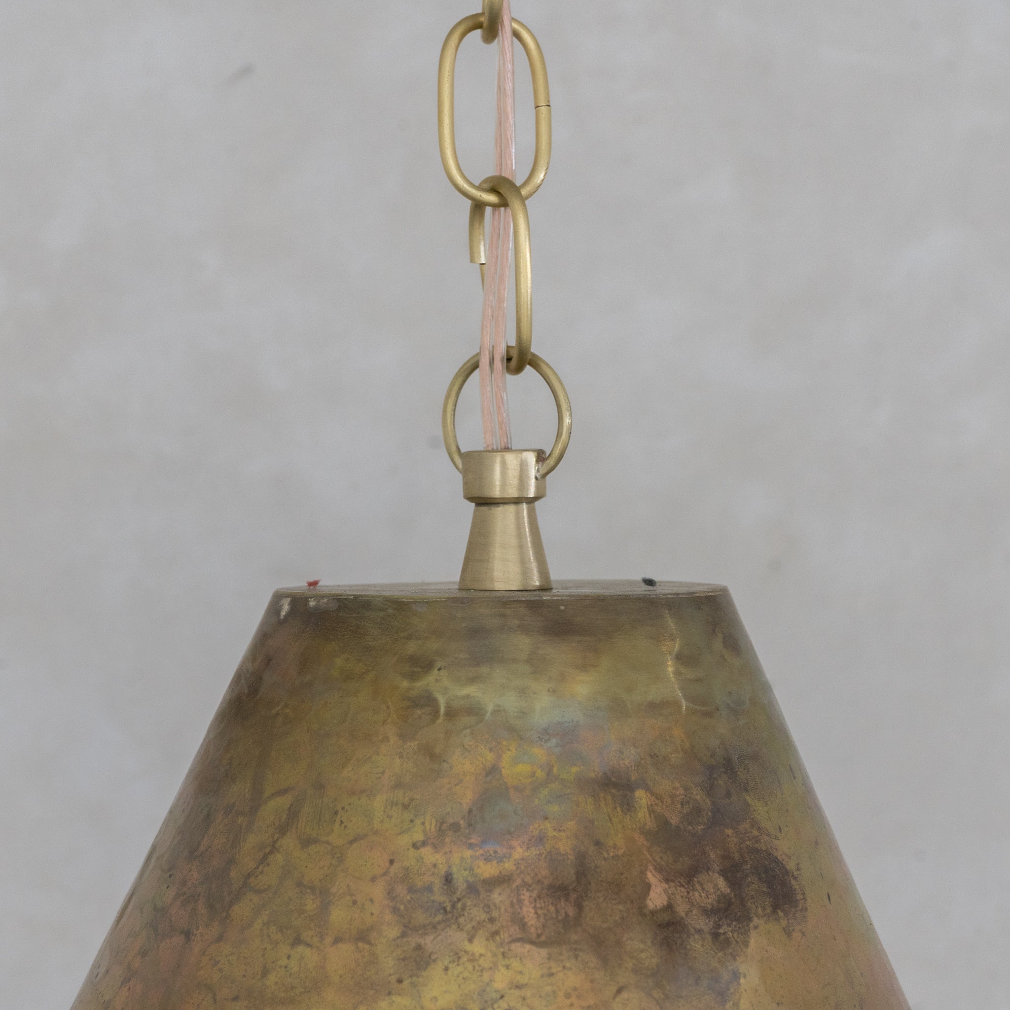 Aged Brass Cone Pendant Light - Industrial Hand - Hammered Tapered Lamp - Insideast