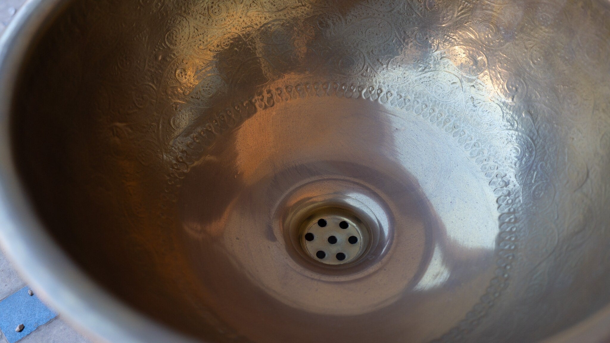 Antique Brass Bowl Vessel Sink Engraved Bathroom Vanity Basin, Gold Vintage Engraved Sink