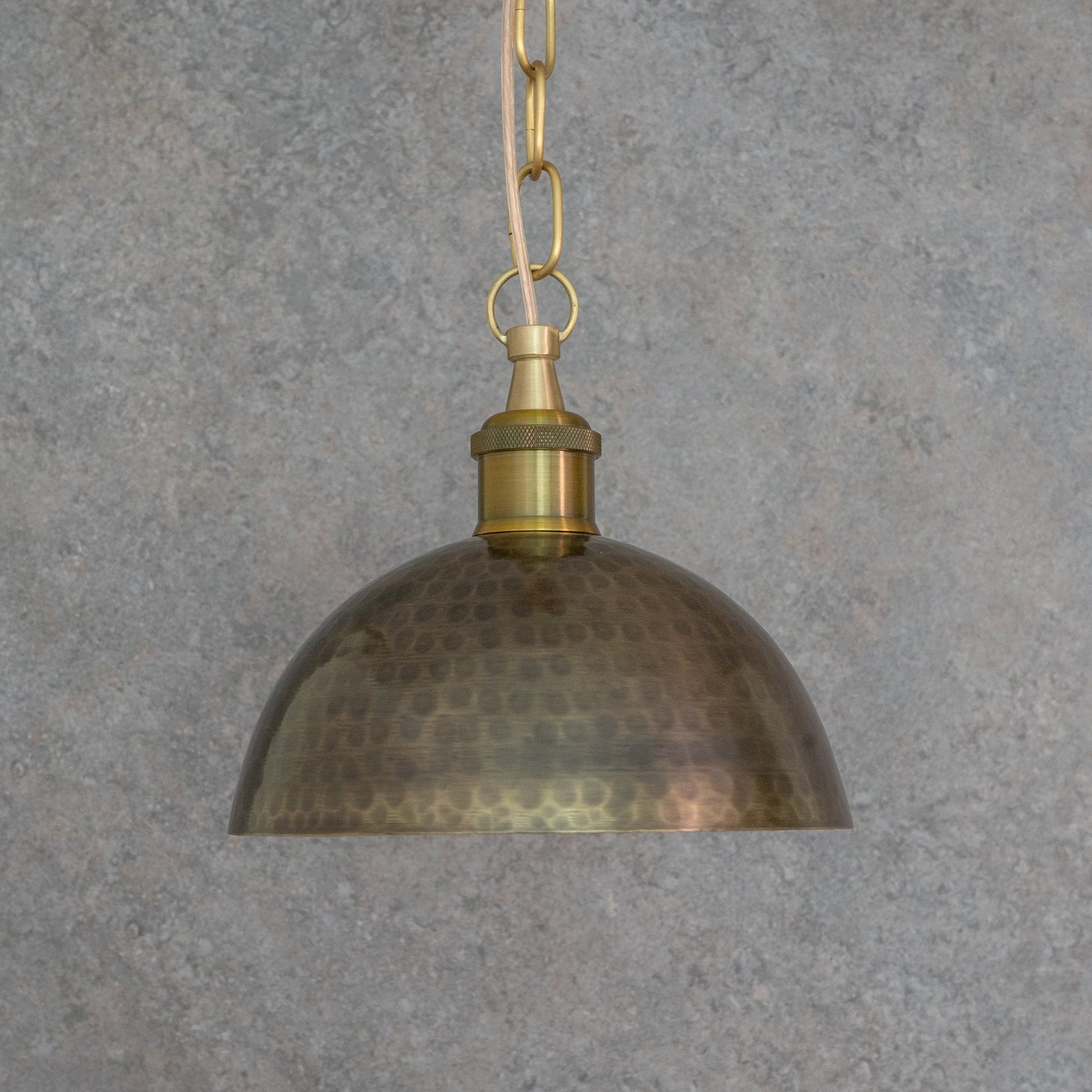 Antique Bronze Hammered Dome Pendant Light - Artisan Patina Finish - Insideast