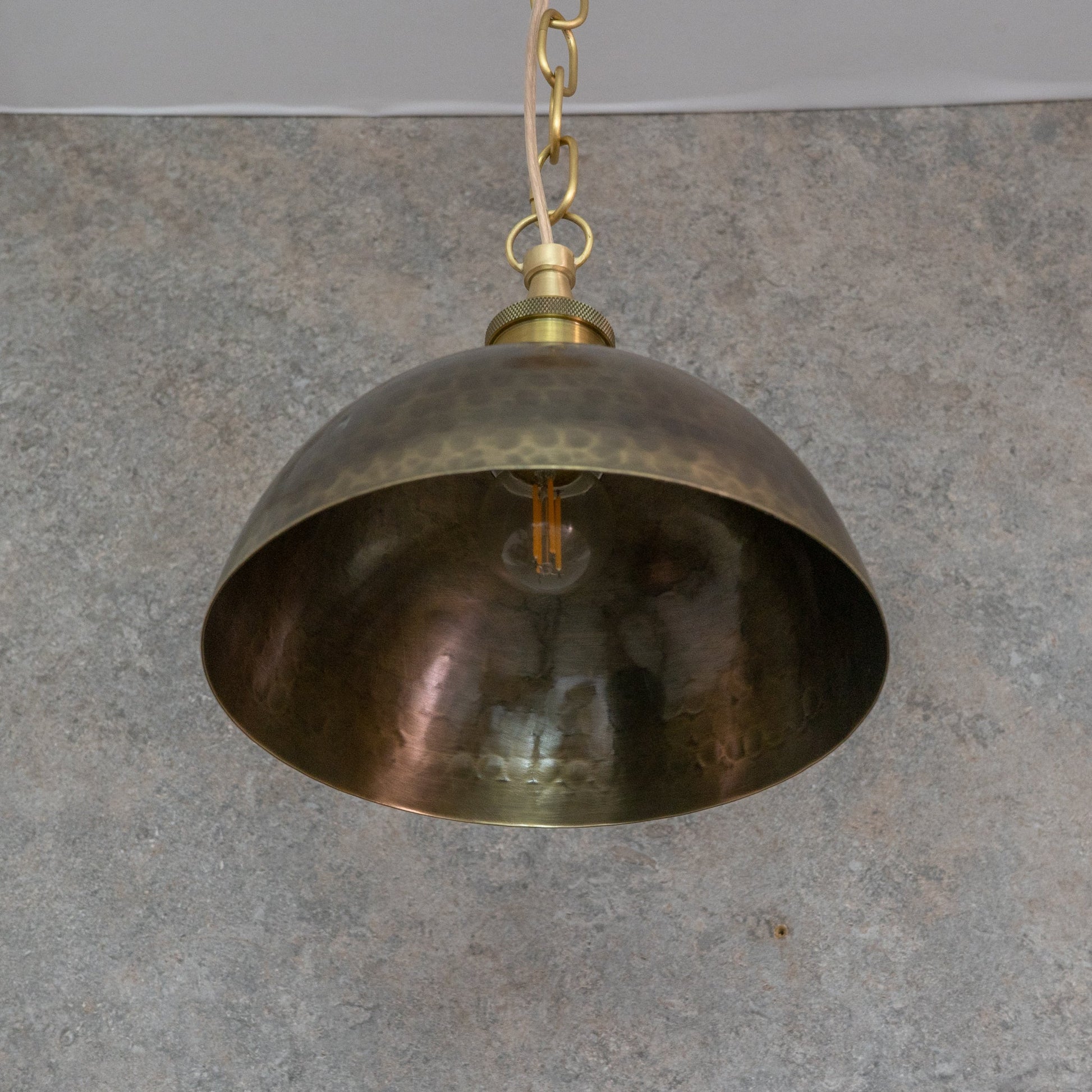 Antique Bronze Hammered Dome Pendant Light - Artisan Patina Finish - Insideast