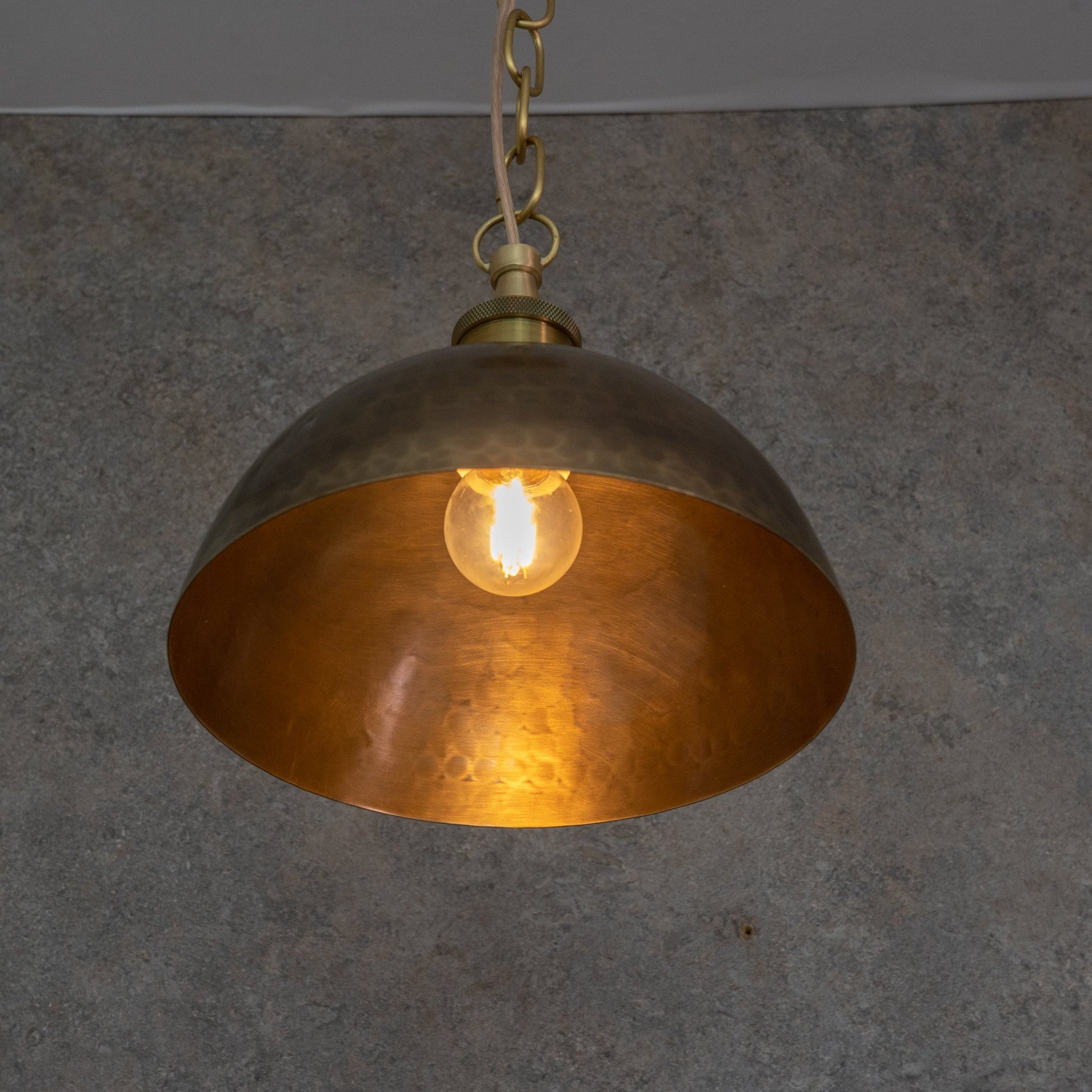 Antique Bronze Hammered Dome Pendant Light - Artisan Patina Finish - Insideast