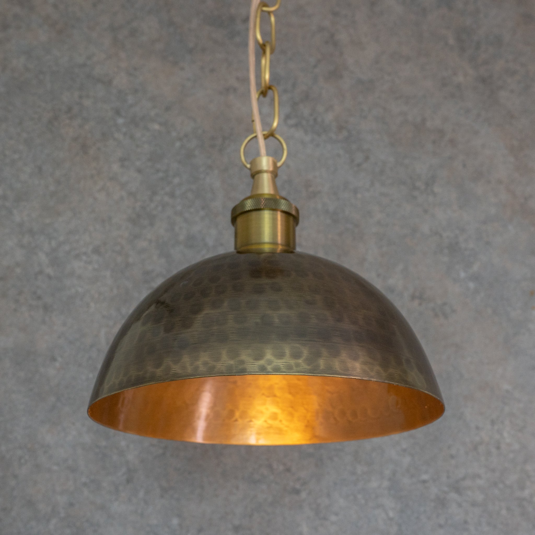 Antique Bronze Hammered Dome Pendant Light - Artisan Patina Finish - Insideast