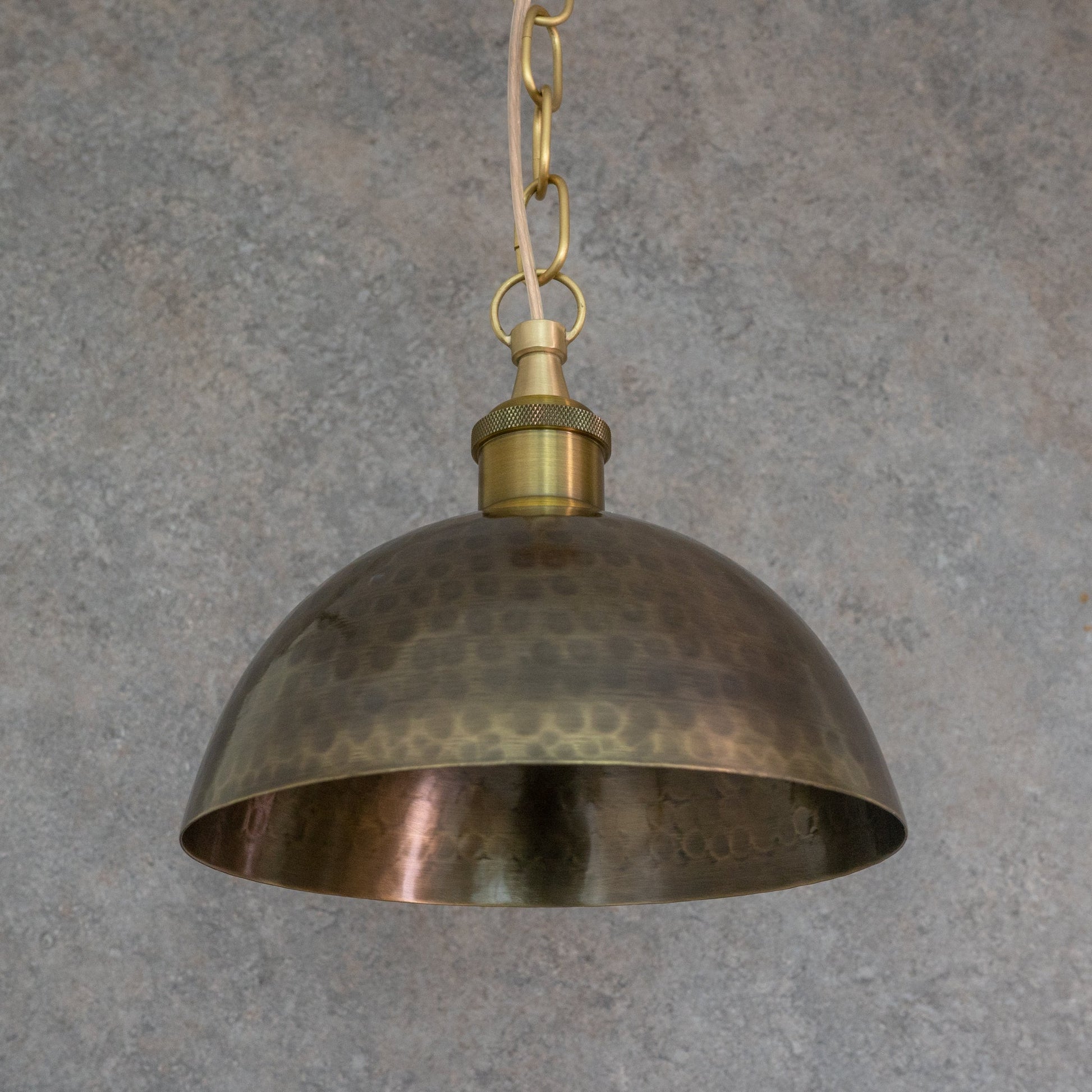 Antique Bronze Hammered Dome Pendant Light - Artisan Patina Finish - Insideast
