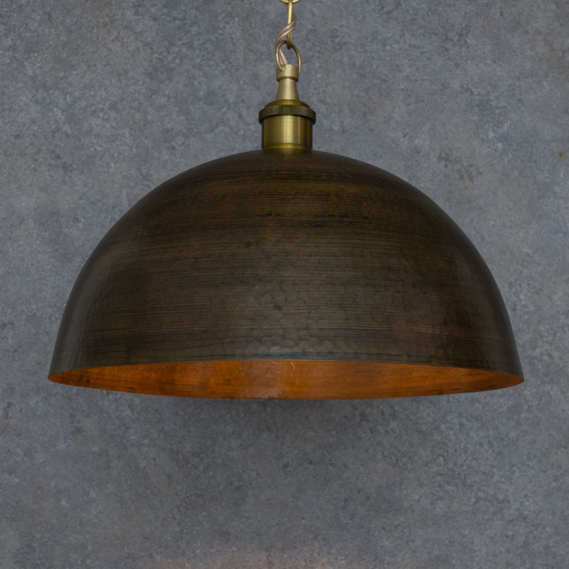 Antique Bronze Soft - Hammered Dome Pendant Light | Dark Oil - Rubbed Finish - Insideast