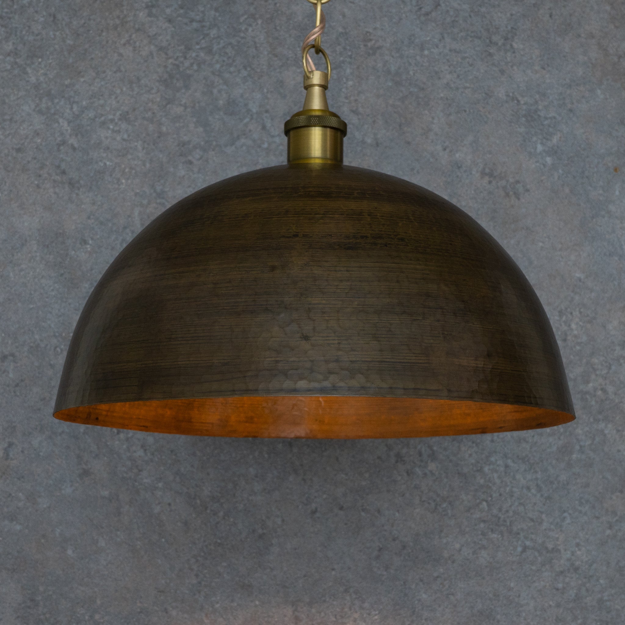 Antique Bronze Soft - Hammered Dome Pendant Light | Dark Oil - Rubbed Finish - Insideast