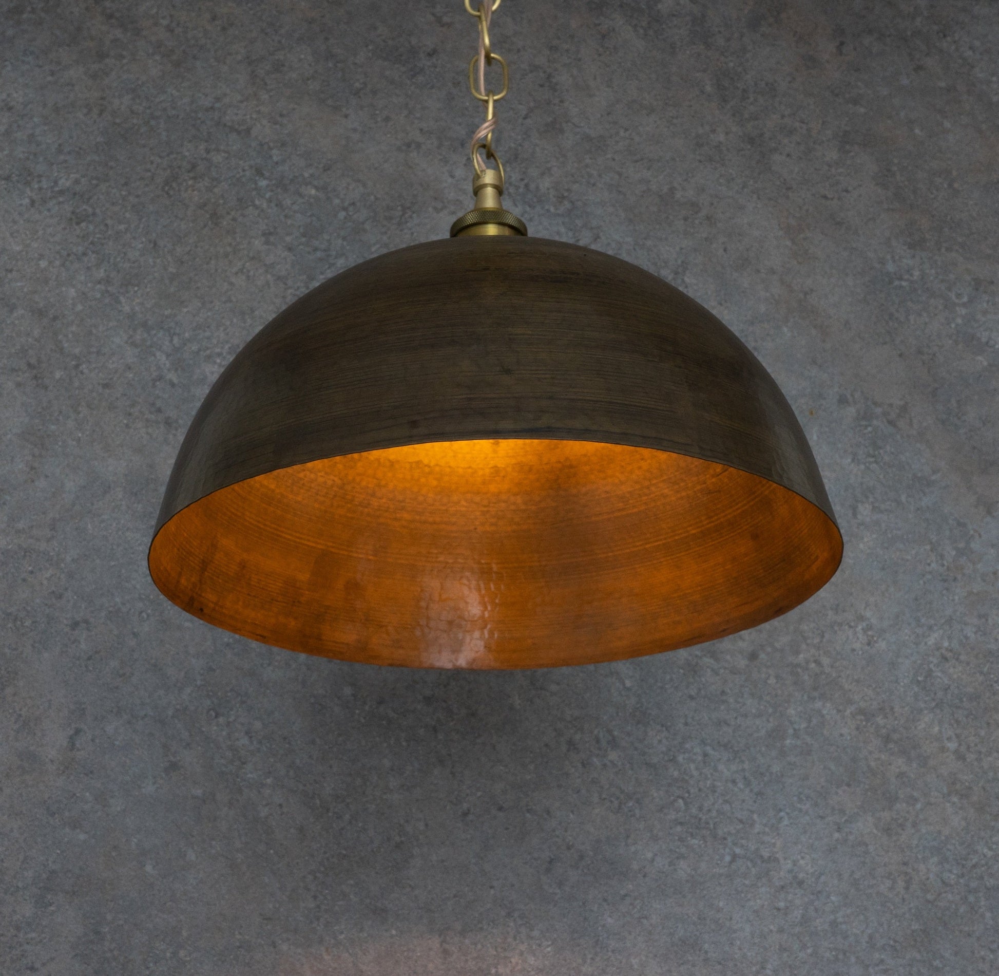 Antique Bronze Soft - Hammered Dome Pendant Light | Dark Oil - Rubbed Finish - Insideast
