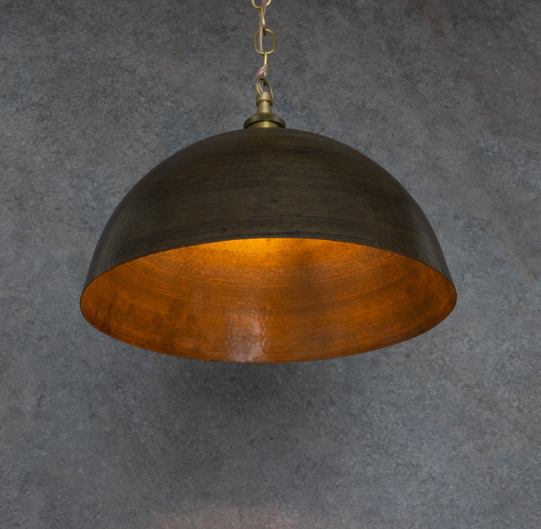 Antique Bronze Soft - Hammered Dome Pendant Light | Dark Oil - Rubbed Finish - Insideast