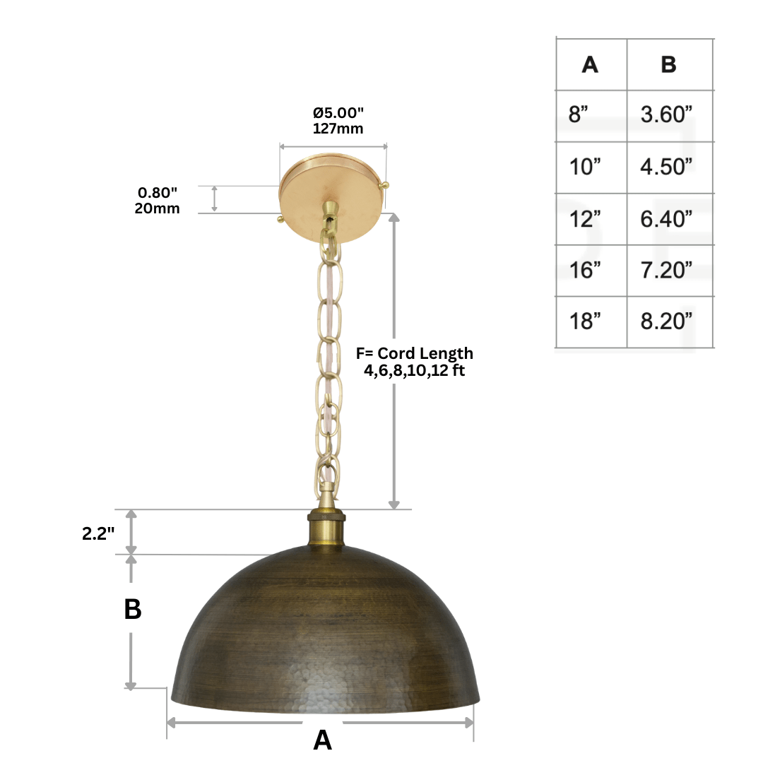 Antique Bronze Soft - Hammered Dome Pendant Light | Dark Oil - Rubbed Finish - Insideast