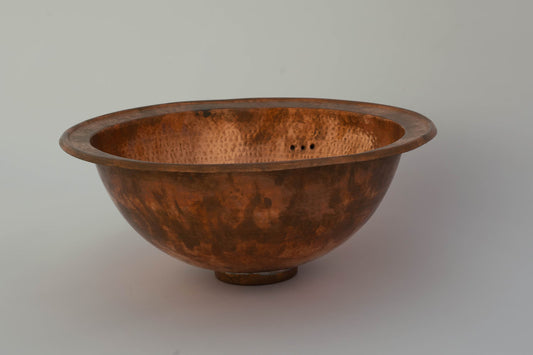 Antique Copper Bowl Dropped In Sink Hammered Bathroom Vanity Basin, Aged Copper Vintage Sink