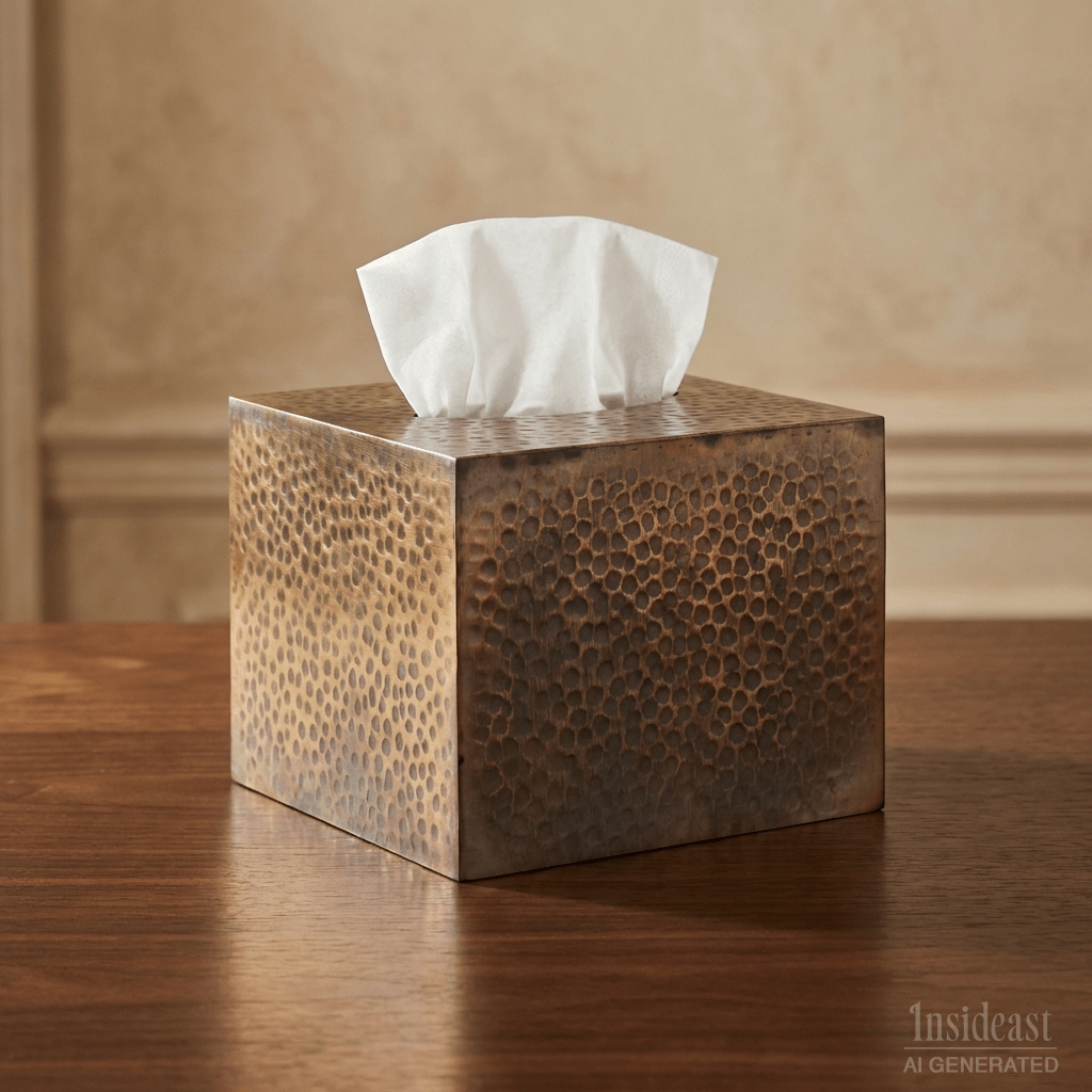 Antique Hammered Brass Cube Tissue Box Cover - Insideast