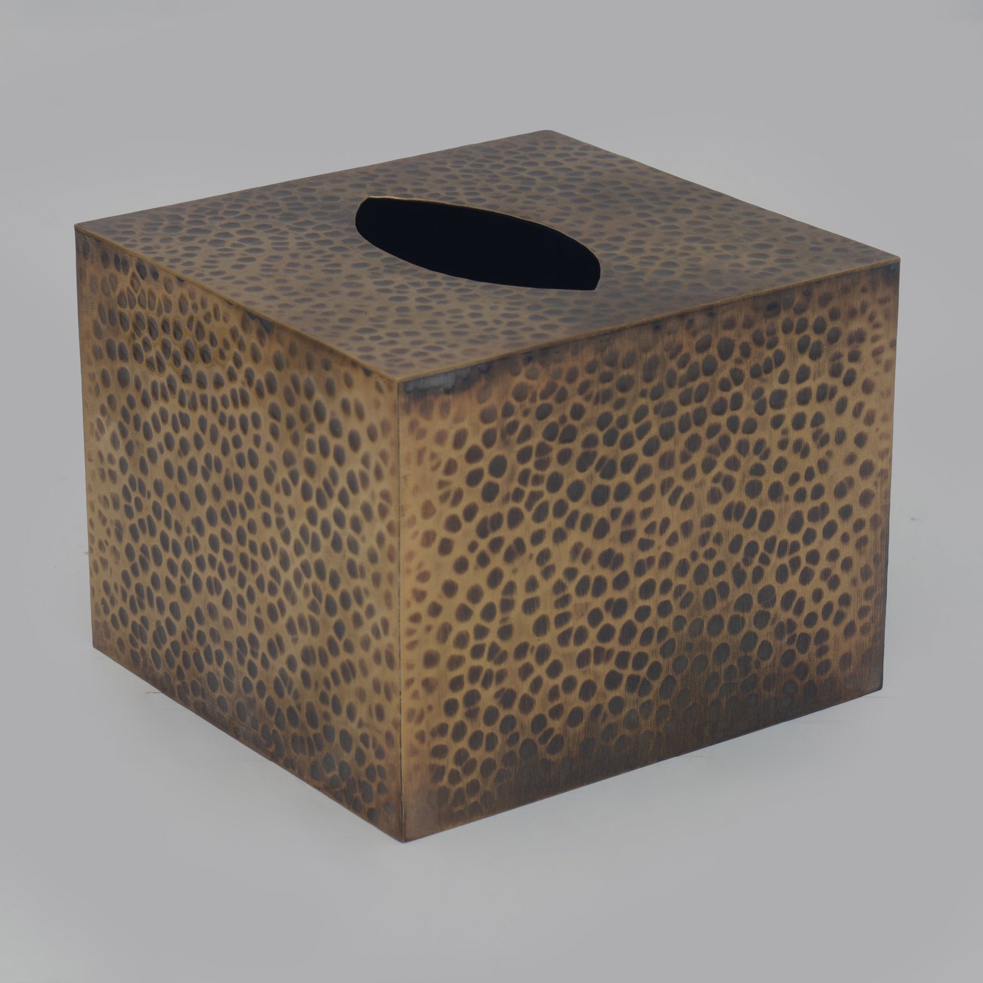 Antique Hammered Brass Cube Tissue Box Cover - Insideast