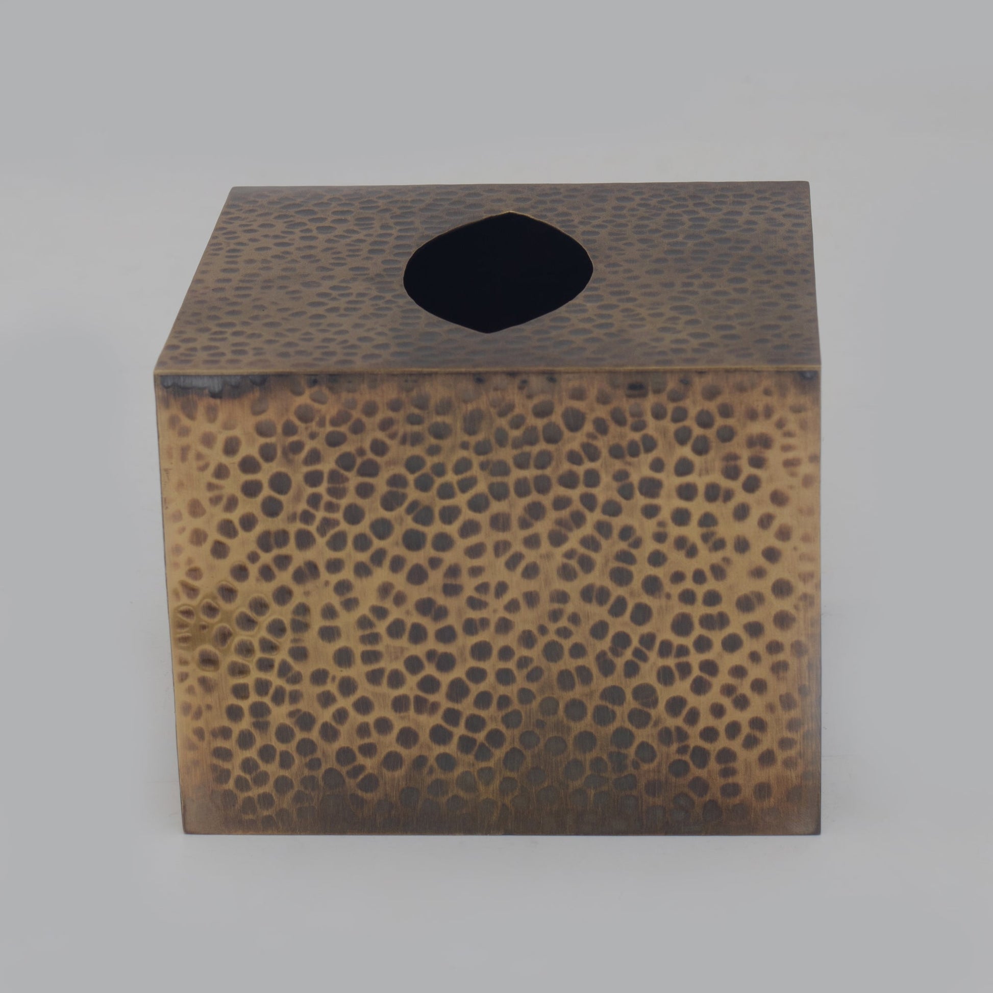 Antique Hammered Brass Cube Tissue Box Cover - Insideast