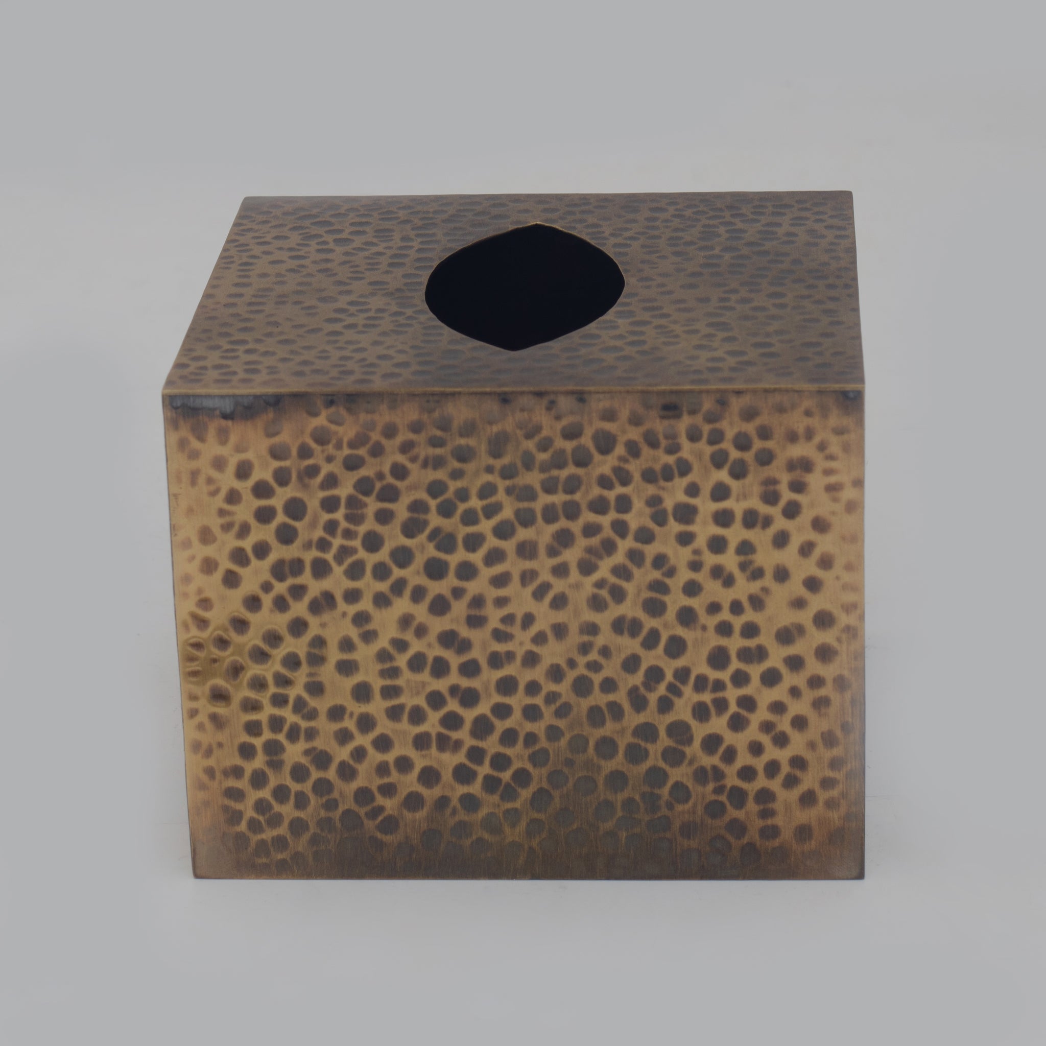 Antique Hammered Brass Cube Tissue Box Cover - Insideast