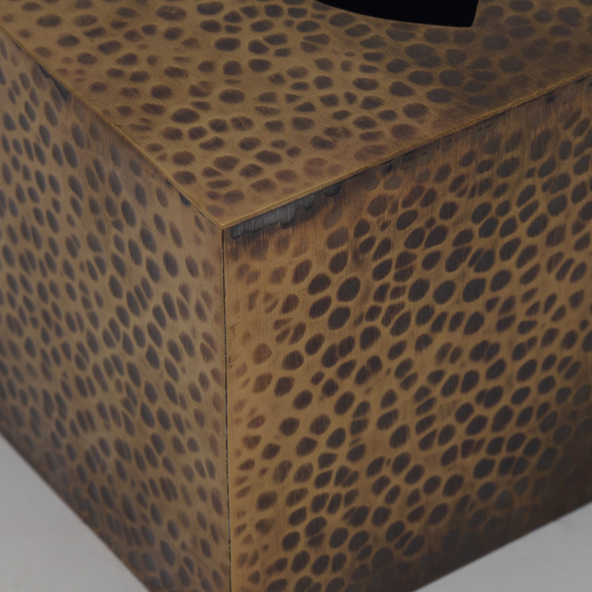 Antique Hammered Brass Cube Tissue Box Cover - Insideast