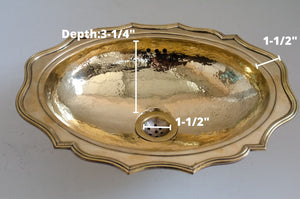 Antique Solid Brass Sink, Unlacquered Exposed Oval Bathroom Sink, Bathroom Vessel sink
