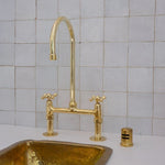 Load image into Gallery viewer, Antique Style, Unlacquered Solid Brass 8&quot; Bridge Faucet, Vintage Kitchen Sink Faucet
