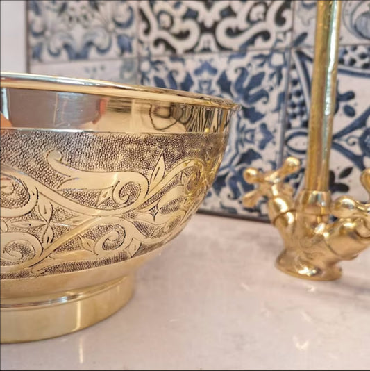 Brass Bathroom Sink, Bowl Vessel Sink, Vanity Basin Sink, Hand Hammered and Hand Engraved