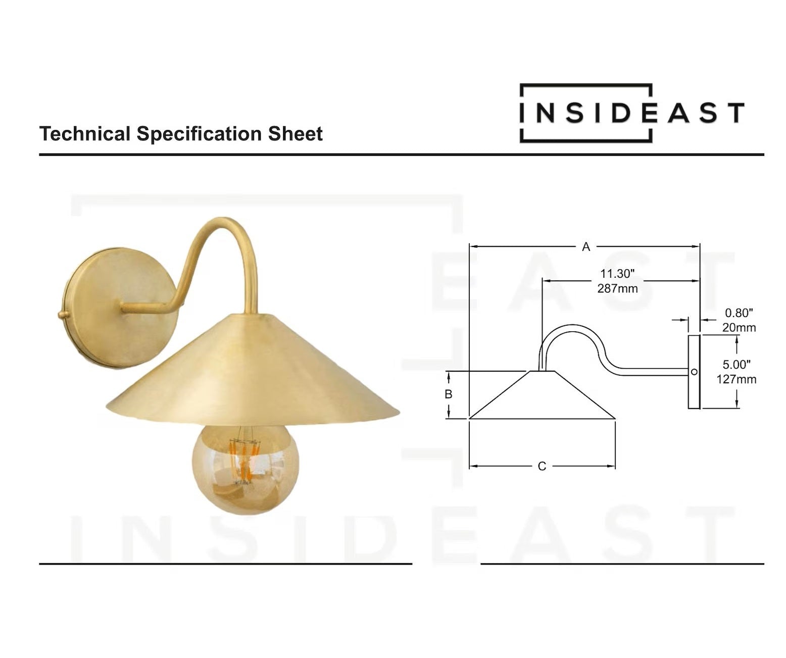 Brass Gooseneck Sconce Light | Cone Shade Wall Lamp - Insideast