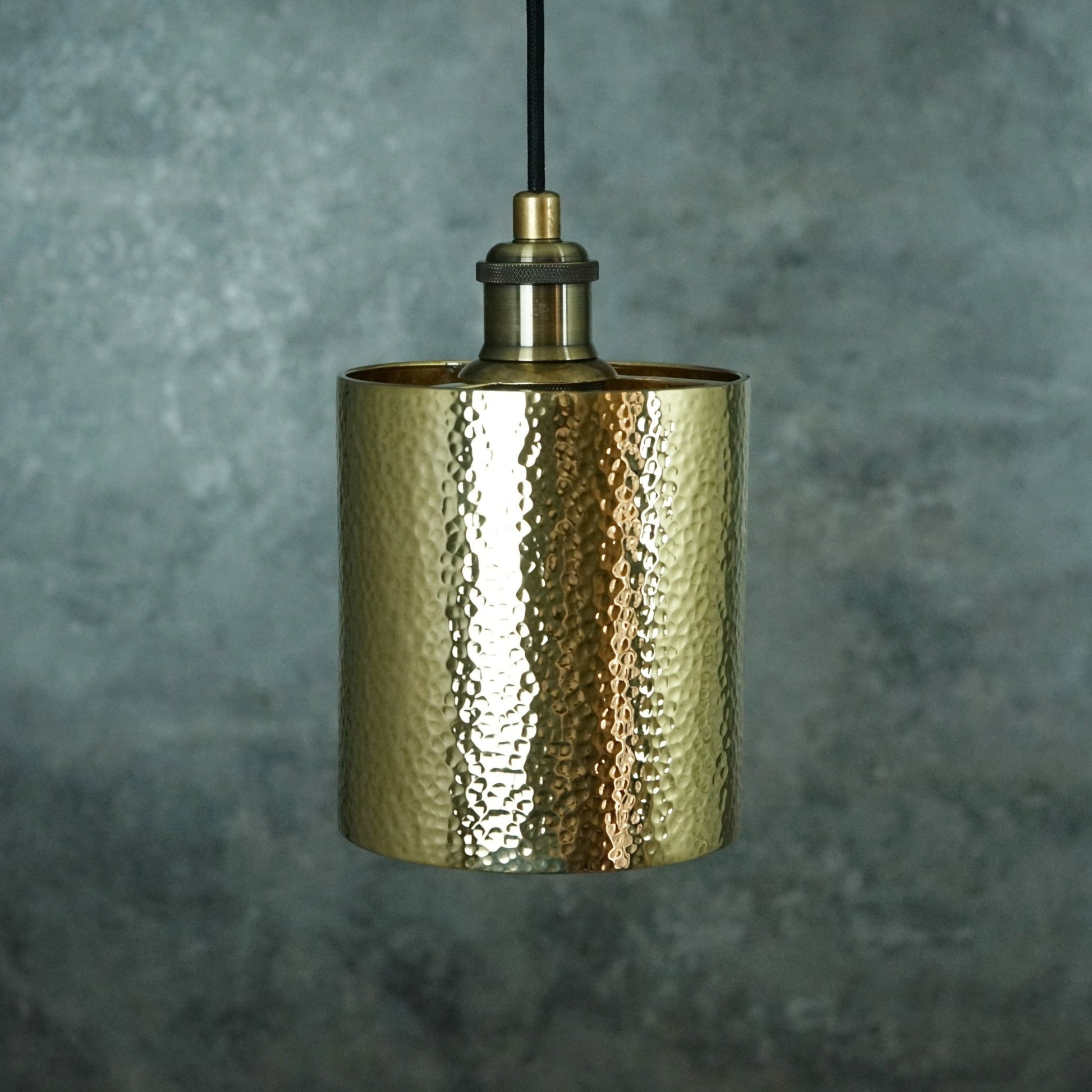 Brass Pendant Light, Hammered Brass Cylindric Pendant Light, Ceiling Light - Insideast