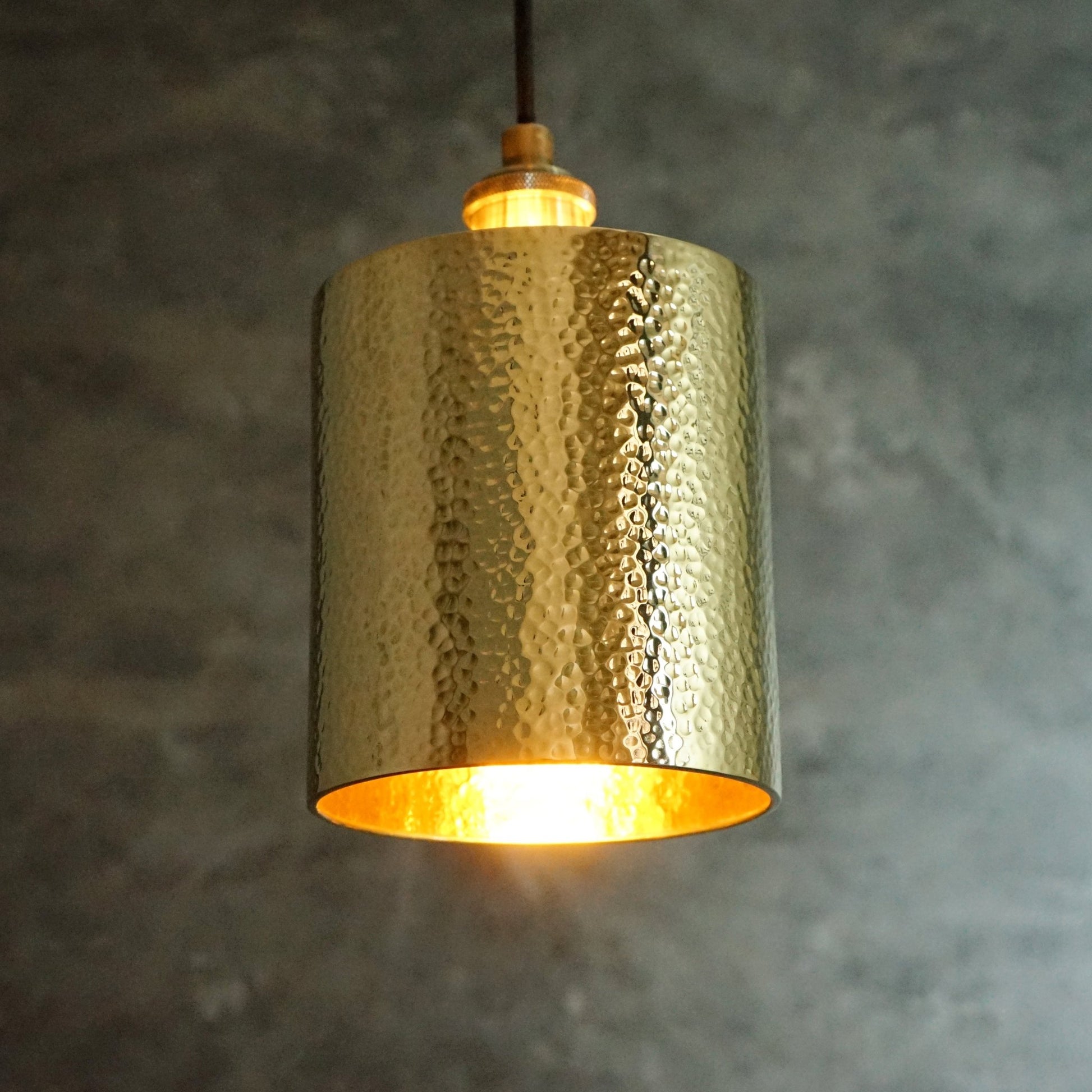 Brass Pendant Light, Hammered Brass Cylindric Pendant Light, Ceiling Light - Insideast
